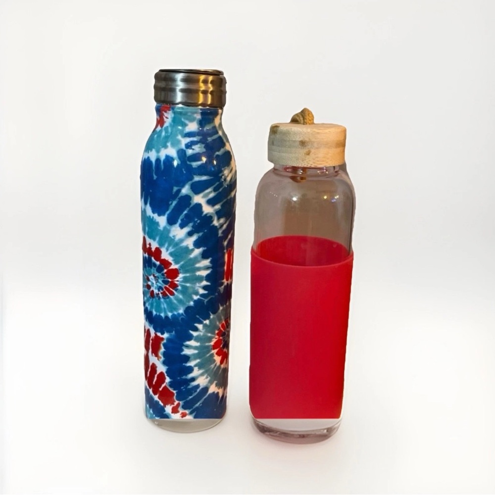 Tie-Dye red white blue stainless steel SWIG and Glass Water Bottle pink silicon